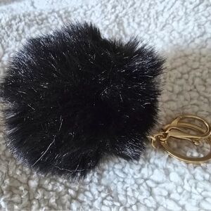 Purse/Key Holder Charm Black Fluffy Pom Pom~NEW